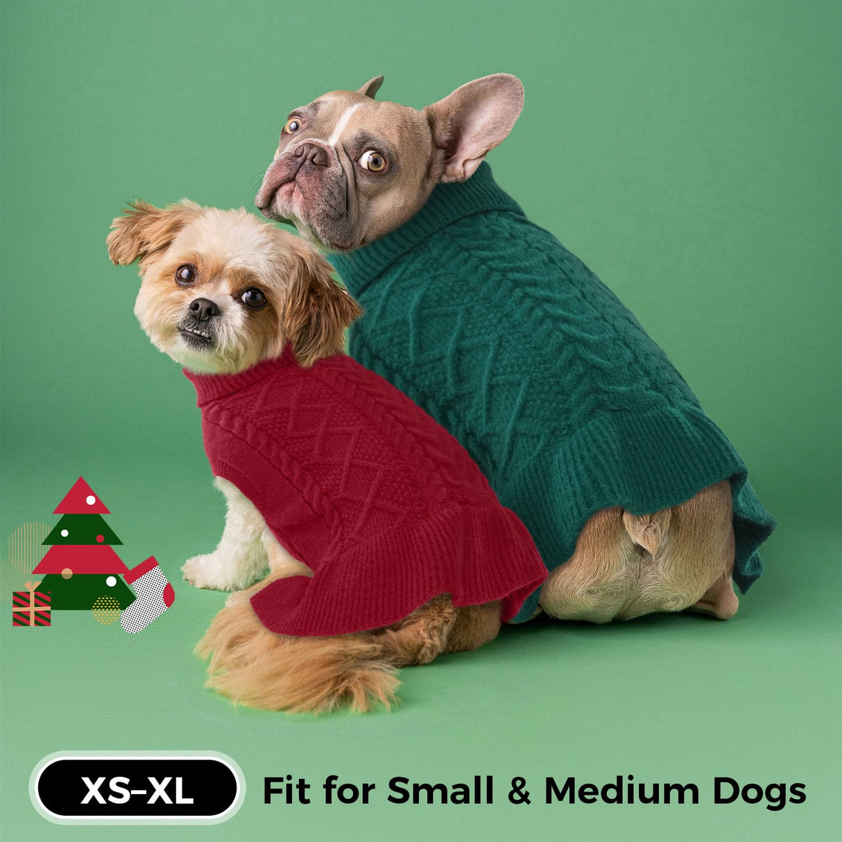 LeLePet Dog Sweater Christmas Turtleneck Knitwear Sweatshirt Cable Knit Warm Dress for Small Medium Large Dogs Puppy Fall Sweater, Dachshund, Shih Tzu, L, Red