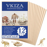 12 Pack Basswood Sheets for Crafts 12 x 18 x 1/8 in, 3mm Thick Unfinished Plywood for Laser Cutting & Engraving, DIY Ornaments and Architectural Model