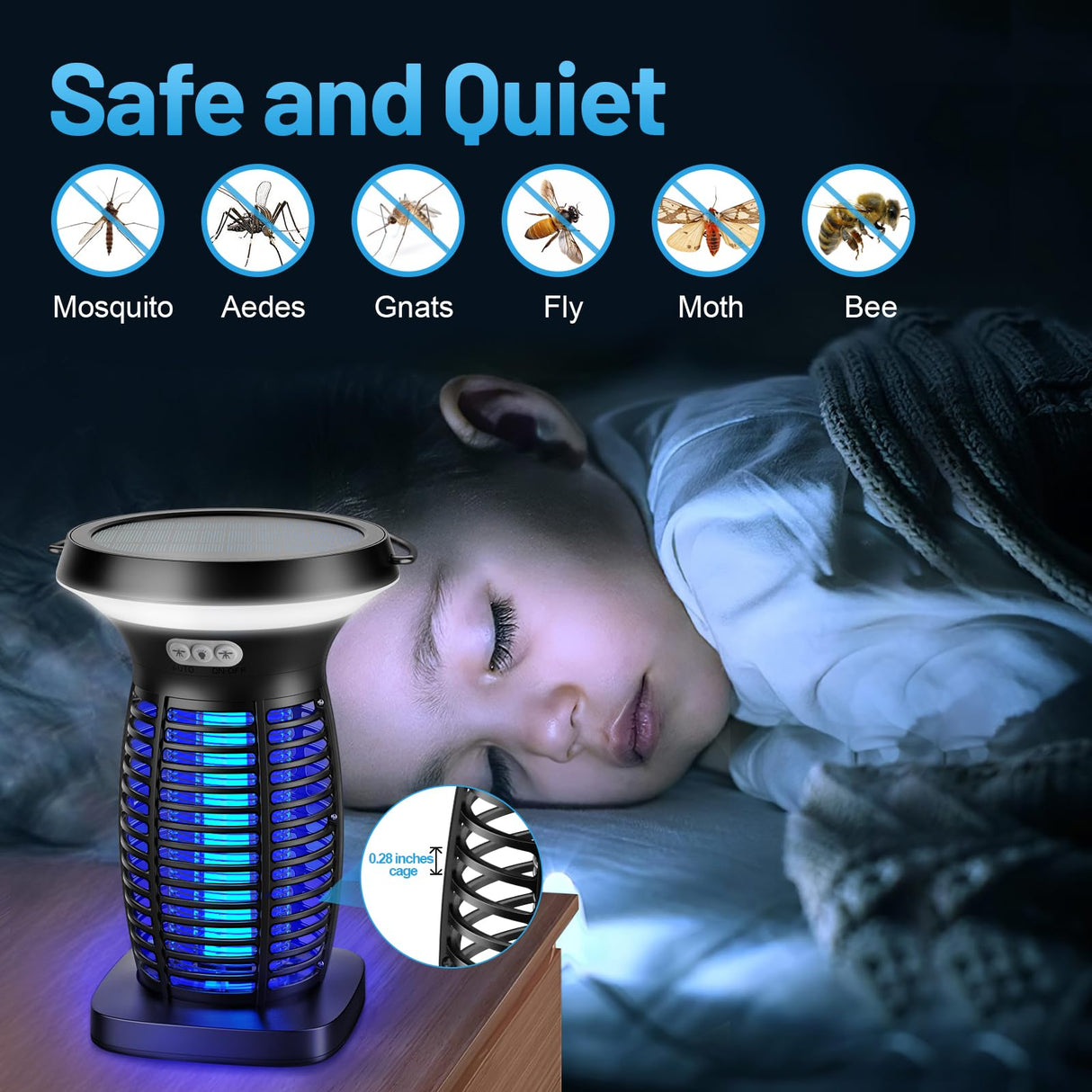 Jinyeda Bug Zapper Outdoor & Indoor, Solar Mosquito Zapper Waterproof, 3500 V Electric Fly Zapper Rechargeable, Cordless Mosquito Killer for Camping, Home, Patio, Kitchen