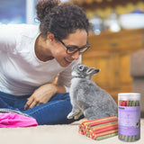 ERKOON 80Pcs Rabbit Timothy Hay Sticks, Five Flavors：PurplePotato/TimothyHay/Pumpkin/Strawberry/Carrot，Suitable Guinea Pig, Hamste, Gerbil, Chinchilla Treats, Chew Toys for Teeth for Bunnies ﻿