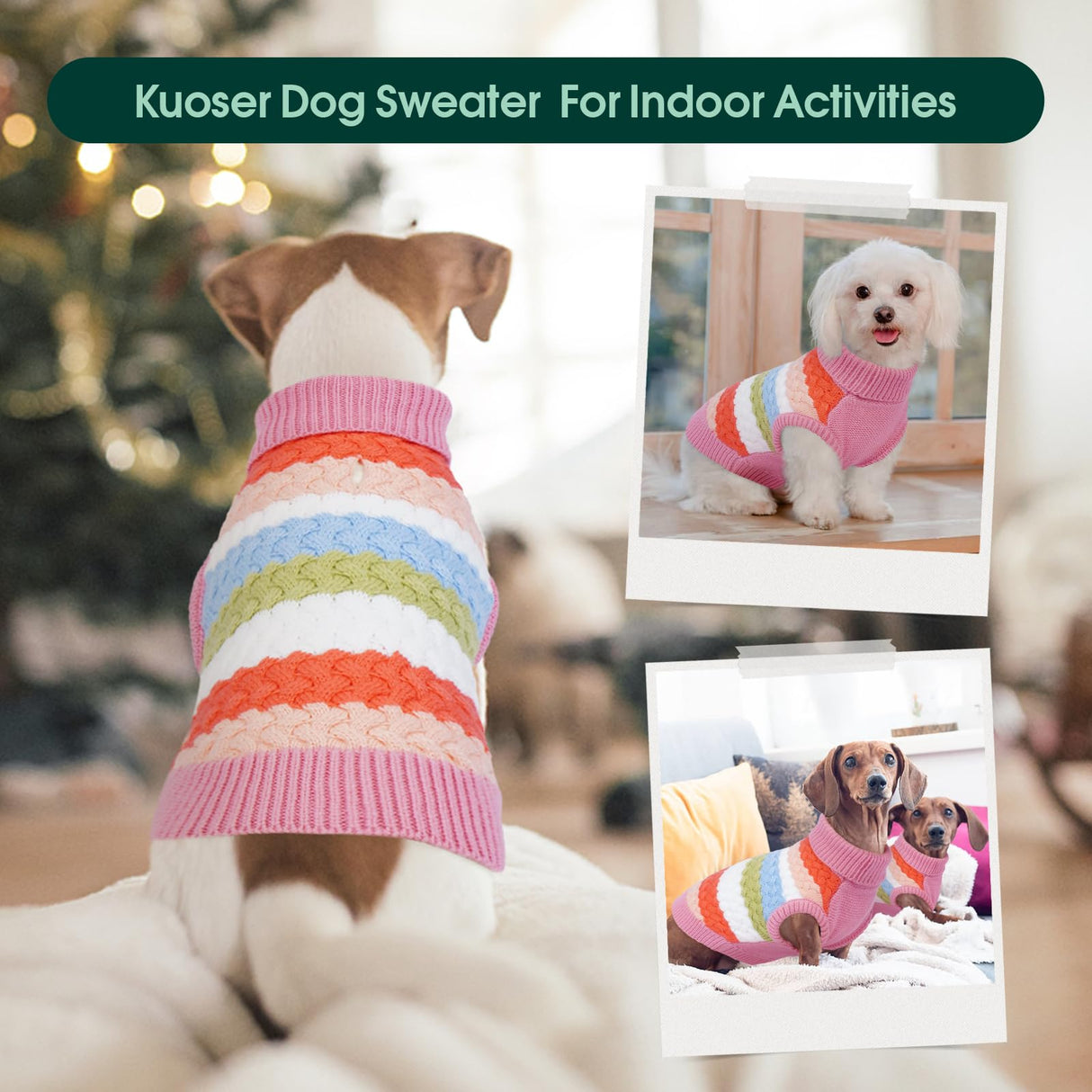 Kuoser Dog Sweater, Warm Dog Sweaters for Extra Large Dogs Girl Boy, Pet Turtleneck Knitted Pullover Jumper for Xmas Thanksgiving, Puppy Winter Vest Thermal Doggy Sweatshirt for Fall Winter, Pink 3XL