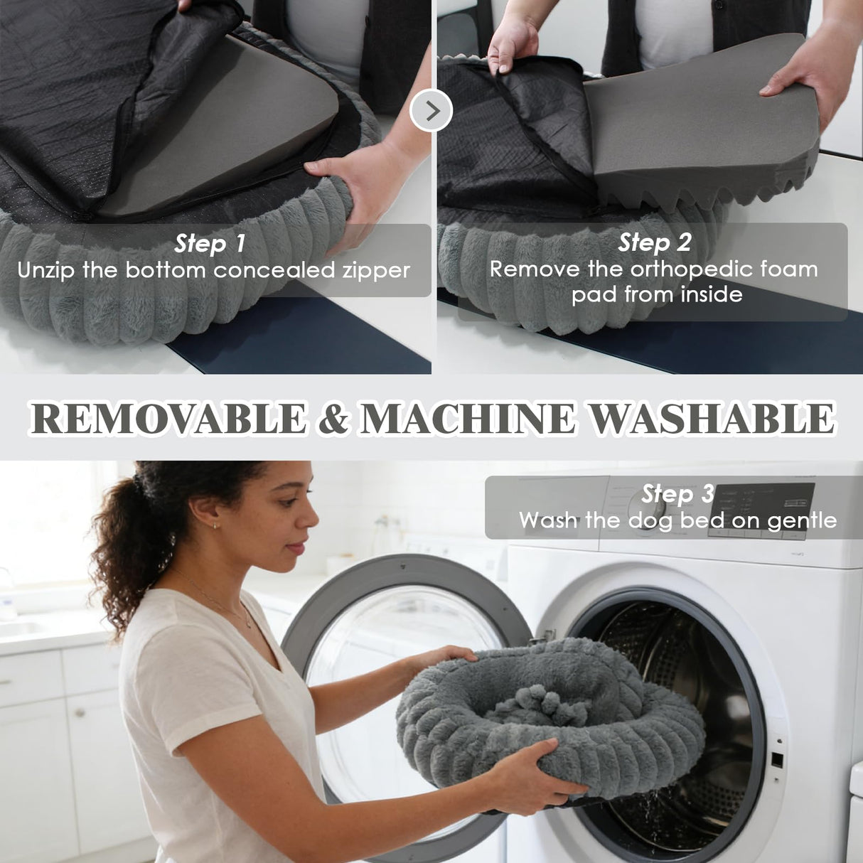 KISIMUY Cute Washable Dog Bed for Small Dogs -Soft Plush Calming Puppy & Cat Bed with Anti-Slip Bottom, Rectangle Anti-Anxiety Puppy Kennel Bed with Handle, 25" x 21" x 4",Grey