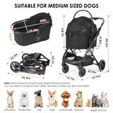 Beberoad Pets T6 Luxury Pet Stroller for Medium Dogs Up to 66lbs or 2 Small Pets – 3-in-1 Dog & Cat Stroller with Removable Carrier, Foldable & Lightweight (Black)