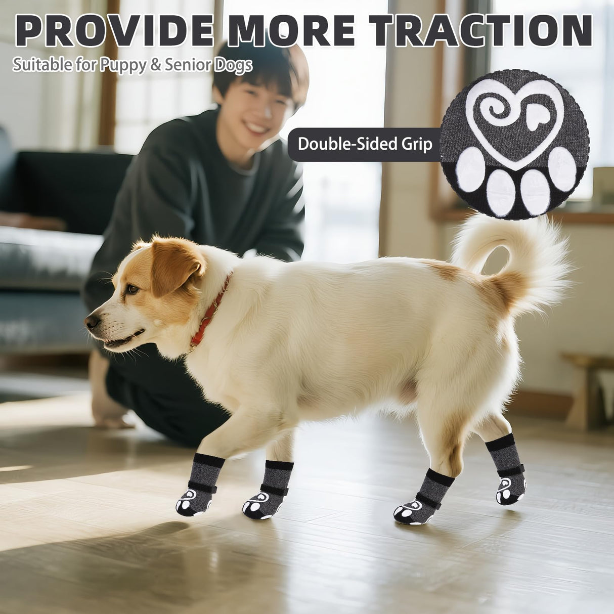 KOOLTAIL Dog Socks for Hot/Cold Pavement to Prevent Licking Paws,Dog Boots&Paw Protector for Hardwood Floors Anti Slip,Traction Control Booties for Small Medium Large Senior Dogs,XL