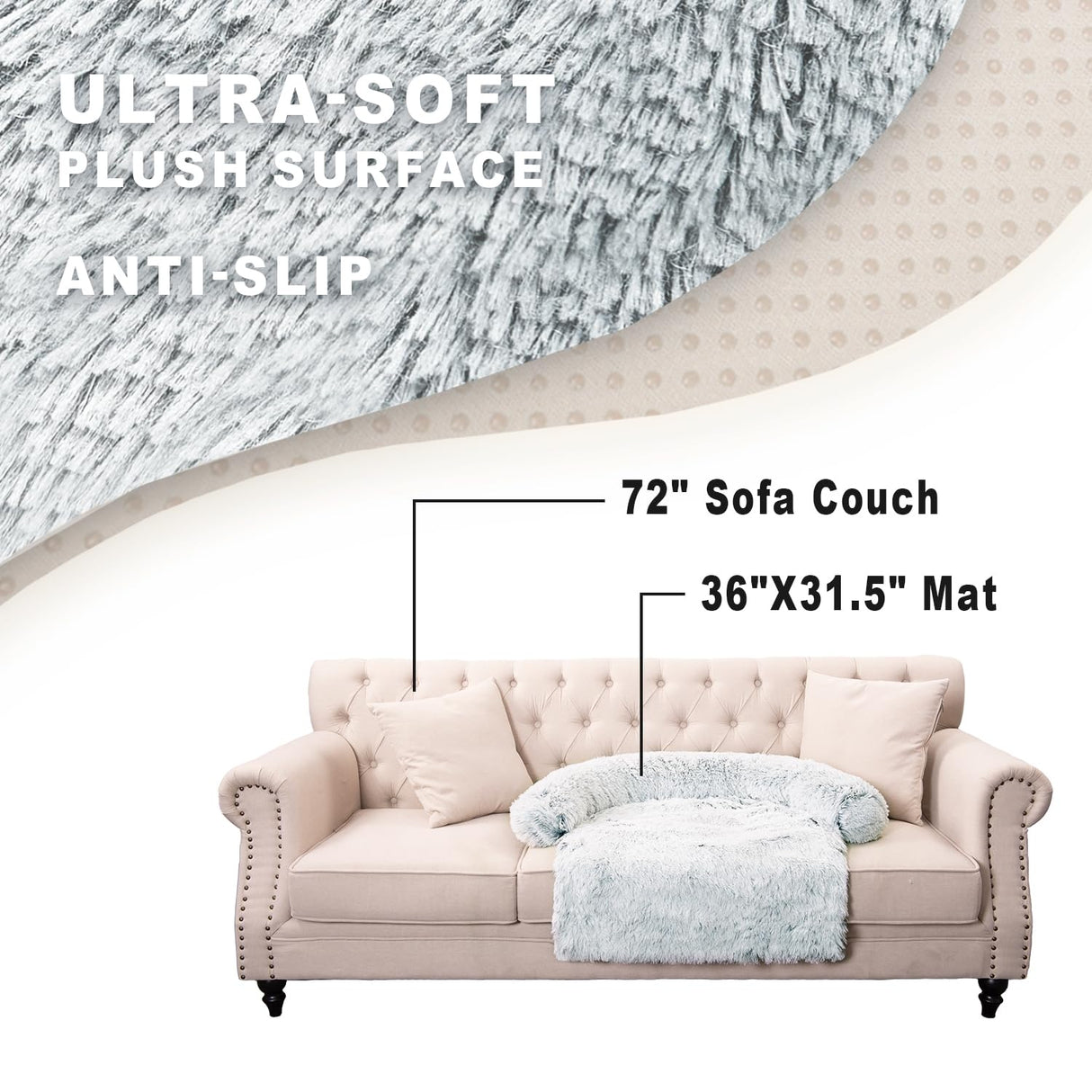Tinaco Calming Dogs/Cats Bed Mats, Dog Pad Washable Removable Couch Cover, Plush Long Fur Mat for Pets, Waterproof Lining, Perfect for Small, Medium and Large Dogs and Cats (Gradient Gray, 36"x31")