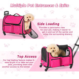 Large Pet Carrier with Wheels, Foldable Rolling Dog Carrier with Big Pocket, Cat Rolling Bag 21"x13"x13" for 2 Cats &Dogs, for Travel, Outdoor, Vet Visits, Camping, Indoor.Pink. (Not for Airline)