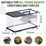 (Tank + Light +Pump + Filter + Filter Balls) Turtle Tank Kit, Turtle Tank Starter Kit,Bottom Drainage, Multi-Function Areas for Turtles, Crabs,Fishes, Amphibians,Reptiles. (21.65 x 12.28 x12.28 Inch)