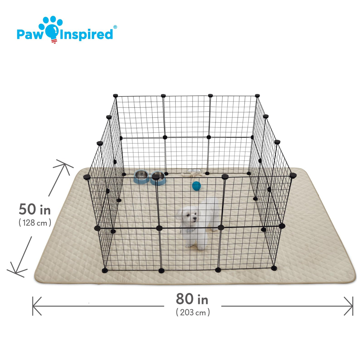 Paw Inspired Playpen Mat, Super Absorbent Fleece Cage Liner with Non-Slip Bottom, Waterproof Pet Play Pen Pad for Dogs, Rabbits, Guinea Pigs, Hamsters, Small Animals (Tan, 80x50 Inch Rectangular)