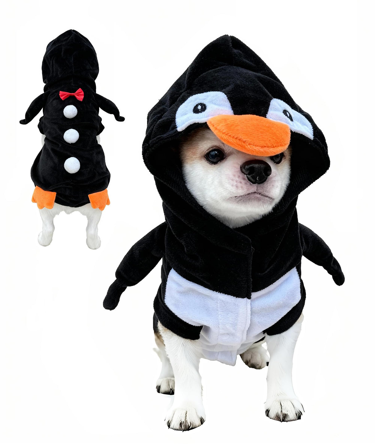 IOICYBF Pet Costume for Small Dogs Cats,Halloween Hoodies Winter Puppy Coat Outfits Funny Pajamas Clothes for Christmas Party,Penguin M