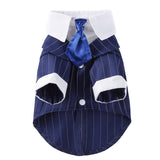 GabeFish Pets Wedding Jackets Suit for Dogs with Bow Tie Puppy Cat Formal Clothes Shirt Tuxedo (BlueStriped, S (Chest 12.9in/33cm)