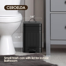 Load image into Gallery viewer, CEROELDA Small Trash Can with Lid-5L/1.3 Gal,Stainless Steel Outdoor Dog Poop Garbage Can-Farmhouse Retro Metal Waste Bin w/Step Pedal for Bathroom Bedroom Office-Soft Close-Black
