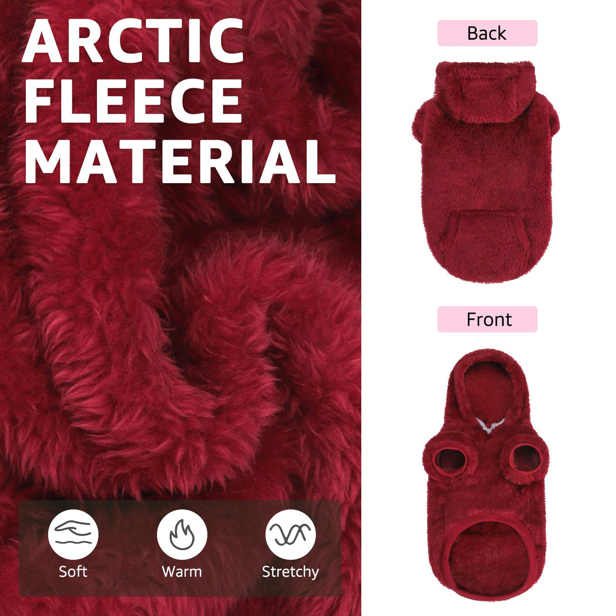 SCENEREAL Fleece Dog Sweaters Hoodie for Small Medium Large Dogs Girls Boys, Plush Fuzzy Dog Clothes Hoodies with Leash Hole, Winter/Fall Puppy Cold Weather Coat, Sherpa Hooded Sweatshirt, Burgundy SM