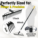 BlumeTrec Bow Rake, 68-Inch Adjustable Handle Garden Rake with 17 Steel Tines, Heavy Duty Dual-Sided Metal Rake Landscape Gardening Tool for Soil Loosening Lawn Yard Leaves Mulch Thatch Removing