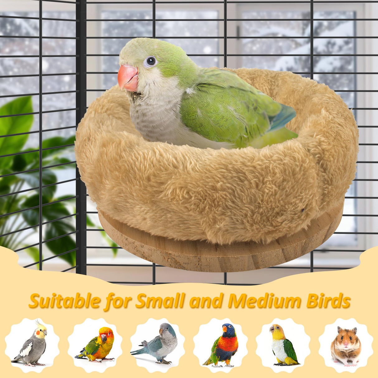 DBNESS Medium Bird Nest for Cage, Removable Plush Parrot Hammock Bed, Winter Warm Resting Perch Platform for Budgies Cockatiel Conure Parakeet Hamster