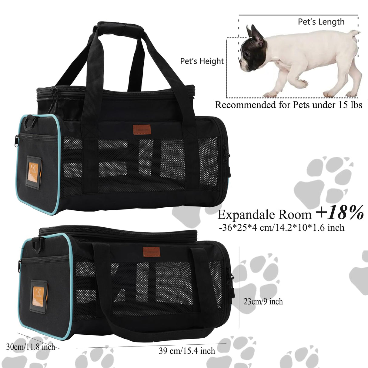 PATAZONE Cat Carriers Soft Small Dog Carrier Airline Approved Softsides Pets Bag,Black,Lightweight,Luxury Style,Top Expandable,Guaranteed on Cabin Board Flight Travel Recommend Under 15 lbs