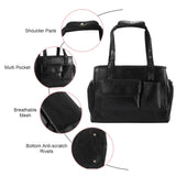 Johomviin Dog Carrier Purse, Fashion Leather Pet Carrier Bag, Airline Approved Soft Sided Cat Travel Tote Bag with Pockets Black