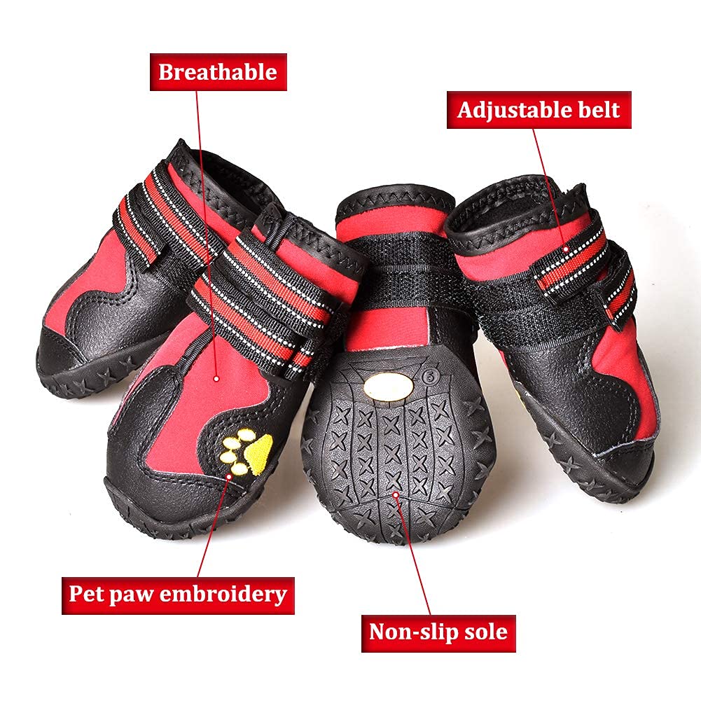 CovertSafe& Dog Boots for Dogs Non-Slip, Waterproof Dog Booties for Outdoor, Dog Shoes for Medium to Large Dogs 4Pcs with Rugged Sole Black-Red