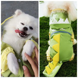 Waterproof Dog Raincoat, Dinosaur Design, Full Body Protection with Elastic Trousers, for Small Dogs (Green, Medium)