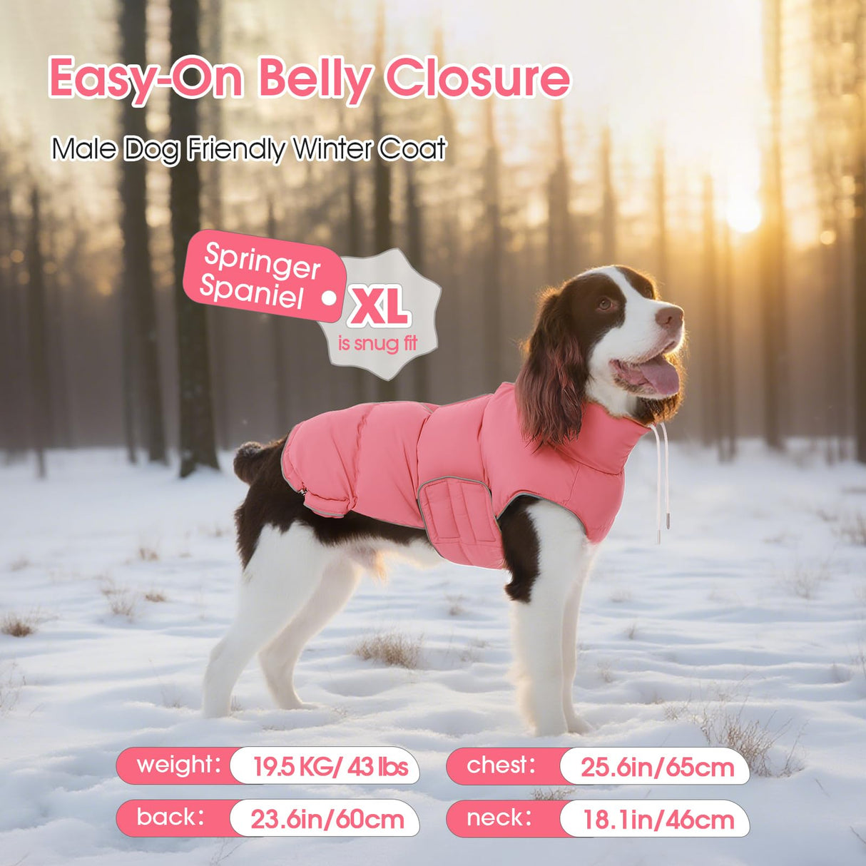 FUAMEY Dog Puffer Jacket for Large Dogs,Dog Cold Weather Coats Winter Dogs Down Jackets Waterproof Pet Snowsuits Warm Puppy Winter Vest Turtleneck Pets Adjustable Jackets Coats Pink L