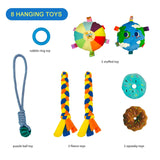 Dewonch Puppy Play Gym with 8 Hanging Toys, Small Dogs Indoor Jungle Gym, PVC Frame with Bungee Straps Enrichment Activity Center