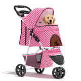 Pink Dog Stroller for Medium Dogs 30 lbs Pet Stroller for Small Dogs Cat Strollers for 2 Cats, 3 Wheels Foldable Jogger Puppy Stroller with Storage Basket and Cup Holder, Pink Polka Dots