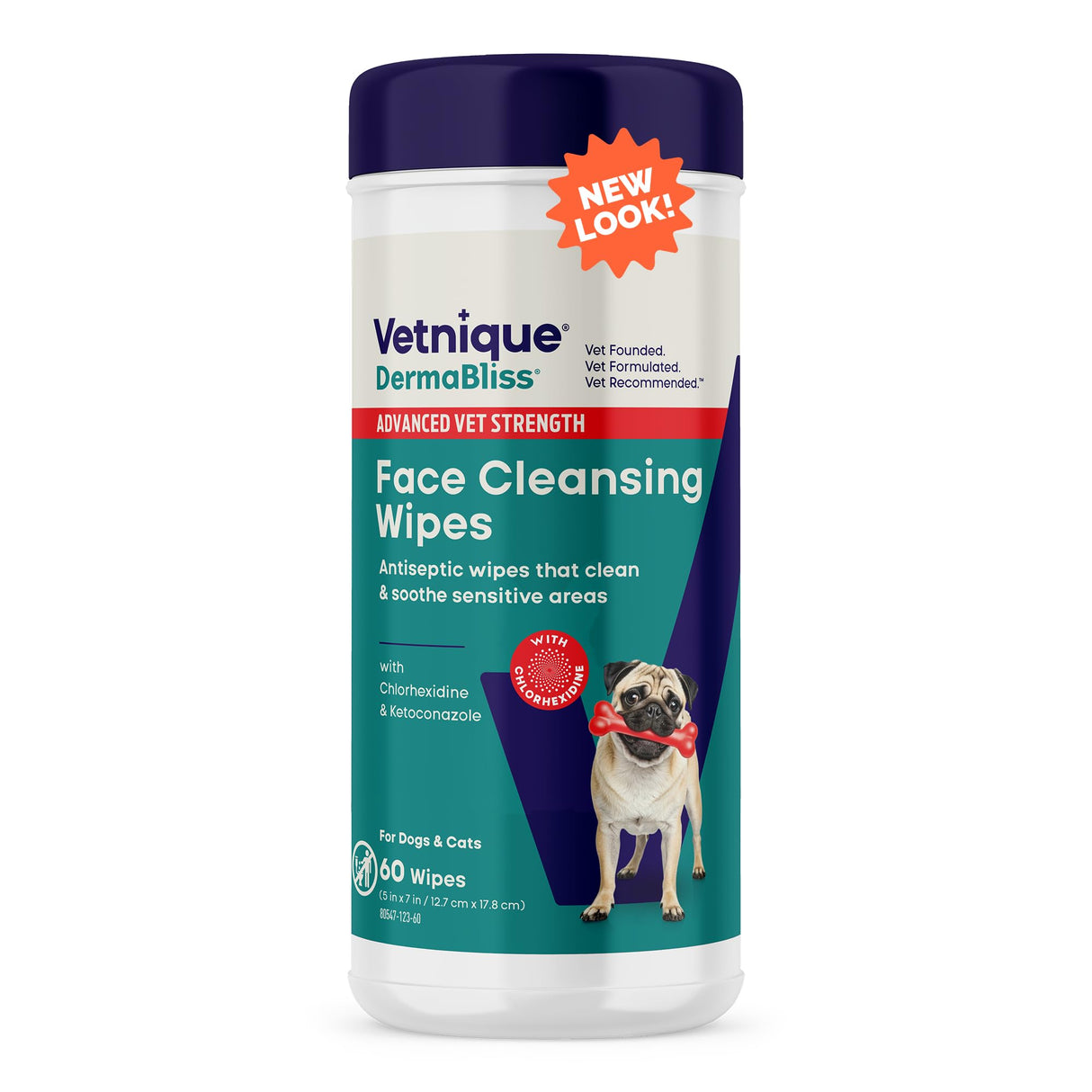Vetnique Dermabliss Dog Face Wipes - Medicated Chlorhexidine Wipes for Dogs with Wrinkles, French Bulldog, English Bulldog Dog Grooming Wipes Cleaning & Deodorizing Dog Wipes