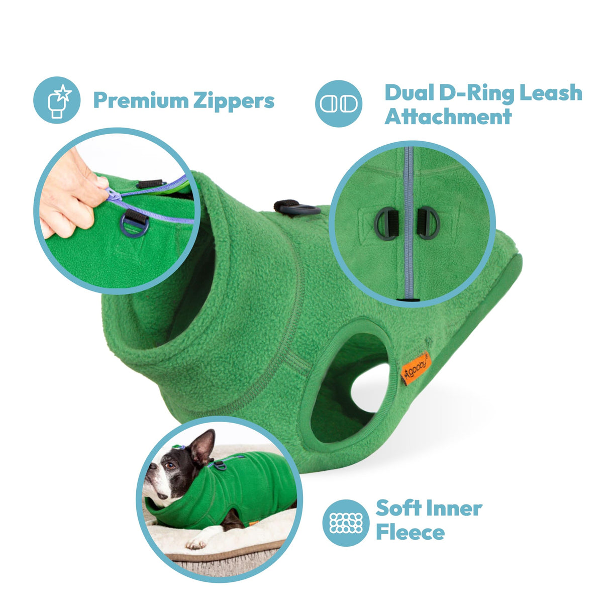 Gooby Half Zip Up Fleece Vest Dog Sweater - Sand, Medium - Soft Warm Pullover Fleece Head-in Dog Jacket with Dual D Ring Leash for Small to Medium Dogs