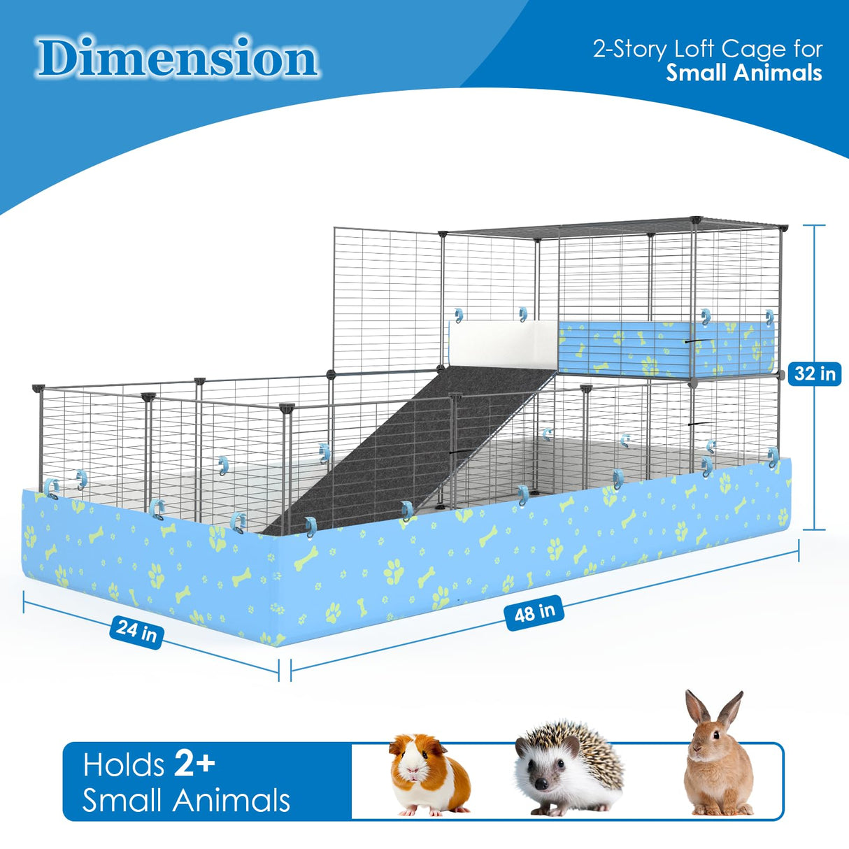 MODESLAB 2-Story Guinea Pig Cages with Tarp, Large C&C Loft Cage for Rabbit Bunny Puppy Small Animal Indoor Dog Playpen Pet Exercise Enclosure, 25 Panels