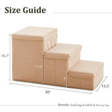 Dog Stairs with Storage, 3-Step Sturdy Dog Steps for Small Medium or Large Older Dogs Cats, Folding Pet Stairs Climbing Sofas, high beds, Windows and Cars (Beige, No Condo,16.7" H)