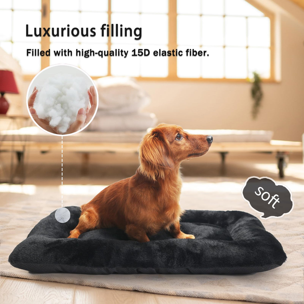 zihapgpzp 30 Inch Dog Crate Bed for Medium Size Dogs,Comfort Fluffy Plush Kennel Pad with Non-Slip Bottom,Machine Washable Pet Sleeping Mat,30"x19",Black