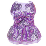 Tangpan Sequins Bow-Knot Pet Dance Dress Dog Christmas Party Dress (Purple, L)