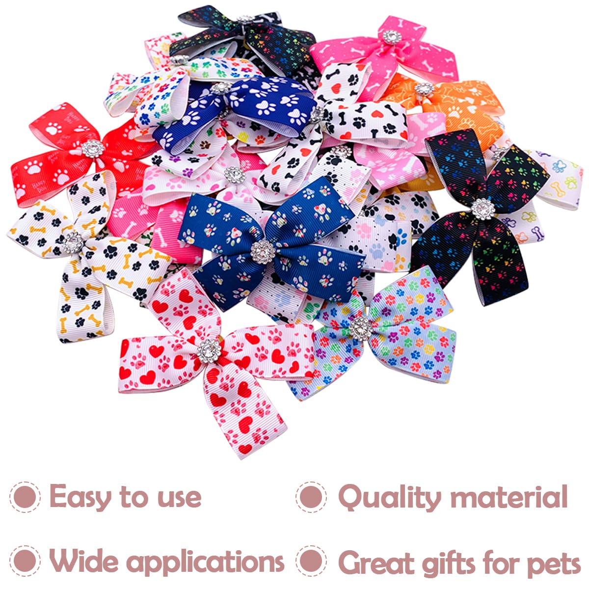 PET SHOW 50Pcs/25Pairs 4" Paw Pattern Big Dog Hair Bows Bulk with Alligator Clips for Medium Large Dogs Puppy Female Bowknot Topknot Girl Boy Pet Grooming Hair Accessories