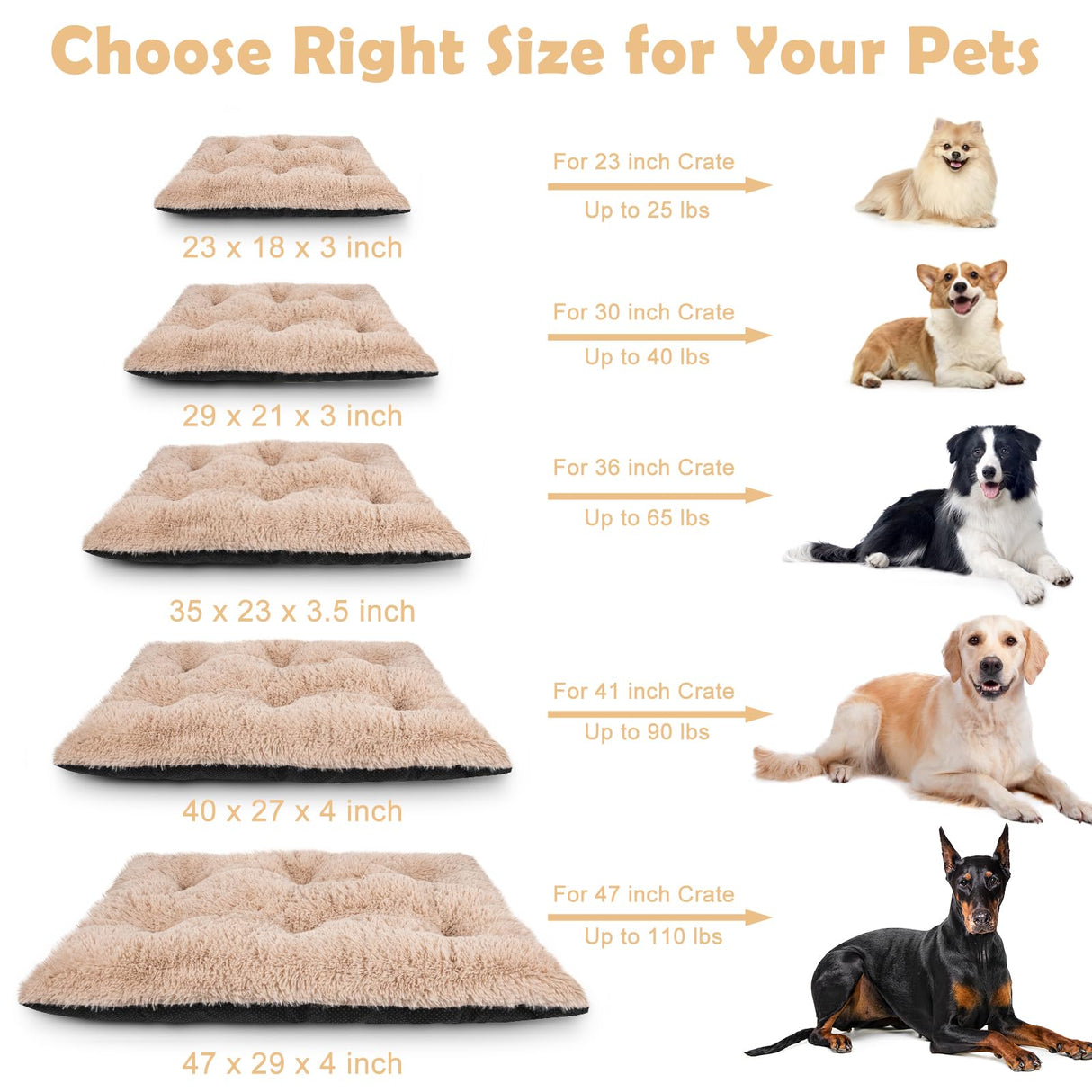 JOEJOY Dog Bed Crate Pad, Deluxe Plush Washable Dog Beds Fulffy Soft Kennel Pad Anti-Slip Pet Sleeping Mat for Medium Small Dogs, 29" x 21", Beige