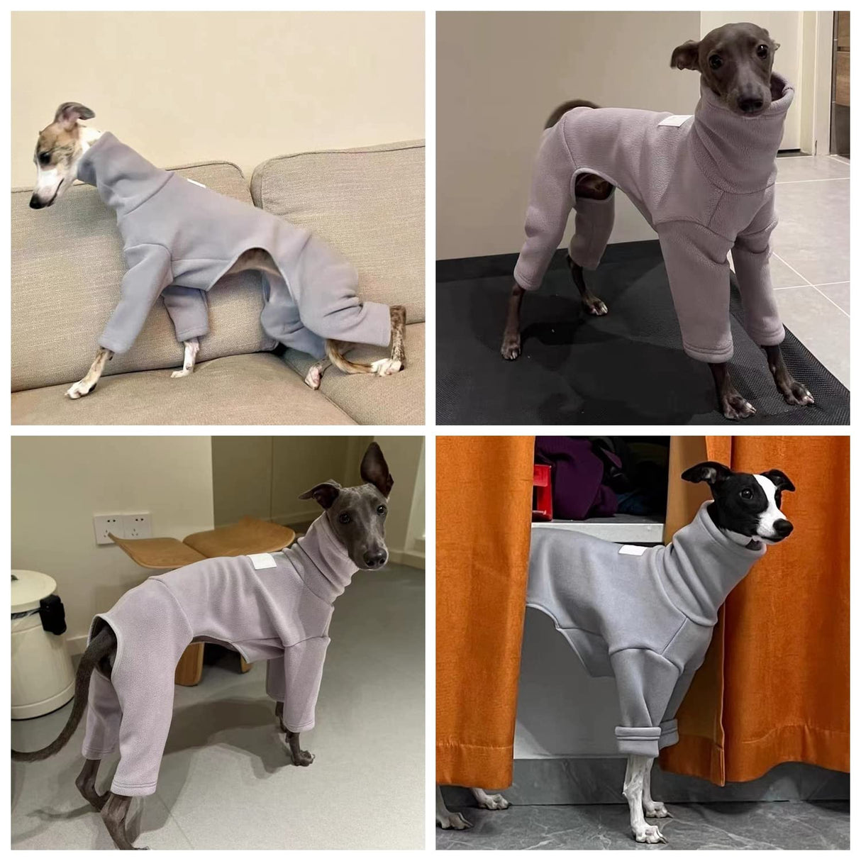 Greyhound Clothes - Dog Winter Warm Fleece Turtleneck Jumpsuit Four-Leg Rompers Long Sleeve Sweatshirt Outdoor Coat for Italian Greyhound Whippet Deerhound Bedlington Terrier (S, Light Purple)