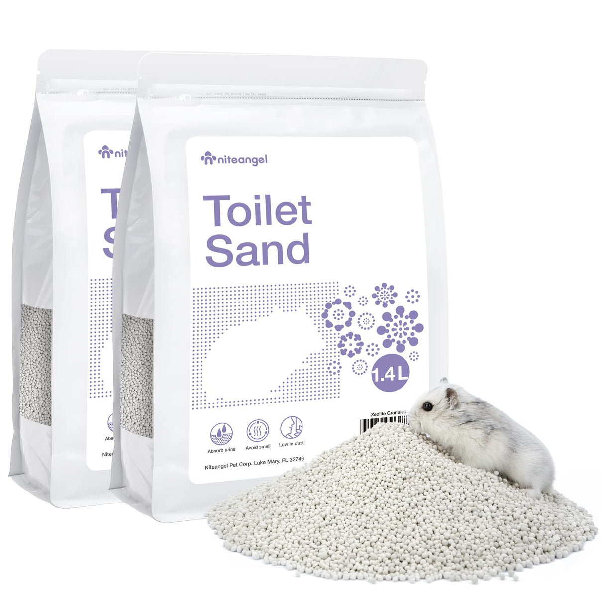 Niteangel Training Litter Potty Sand - Hamster Sand Bath for Syrian Dwarf Hamsters Gerbils Mice Lemming Degus or Other Small-Sized Pets (1.4 L x 2 - Purple Label)