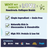 Pawstruck Natural Large 10-13” Beef Collagen Braids for Dogs – Long-Lasting Rawhide & Bully Stick Alternative, with Chondroitin & Glucosamine – 3 Pack