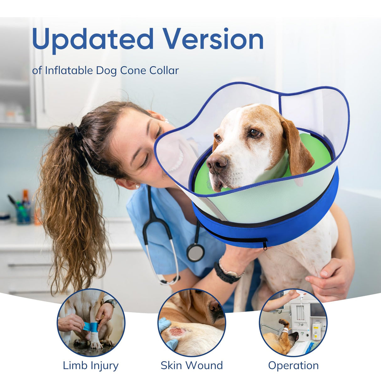 Supet Raised Inflatable Dog Cone Collar to Stop Licking, Soft Dog Cone Alternative for Small Medium Large Dogs, Doggie Donut Collar After Surgery