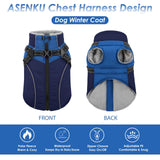 ASENKU Reflective Dog Coat with Built-in Harness, Windproof Fleece-Lined Dog Jacket for Small, Medium, Large Dogs, Warm Winter Vest with Turtleneck & Zipper (Navyblue M)