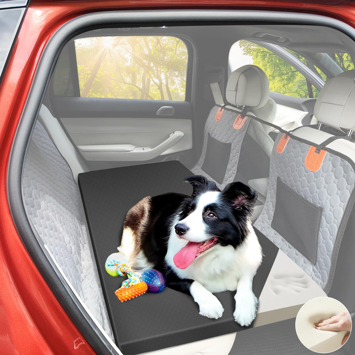 ESCRODOI Dog Car Bed for Back Seat Cover, Supportive Foam Pet Mat Cushion for Car Backseat Extender with Removable Cover, Large Size for SUV & Truck, Easy Clean, Extra Large