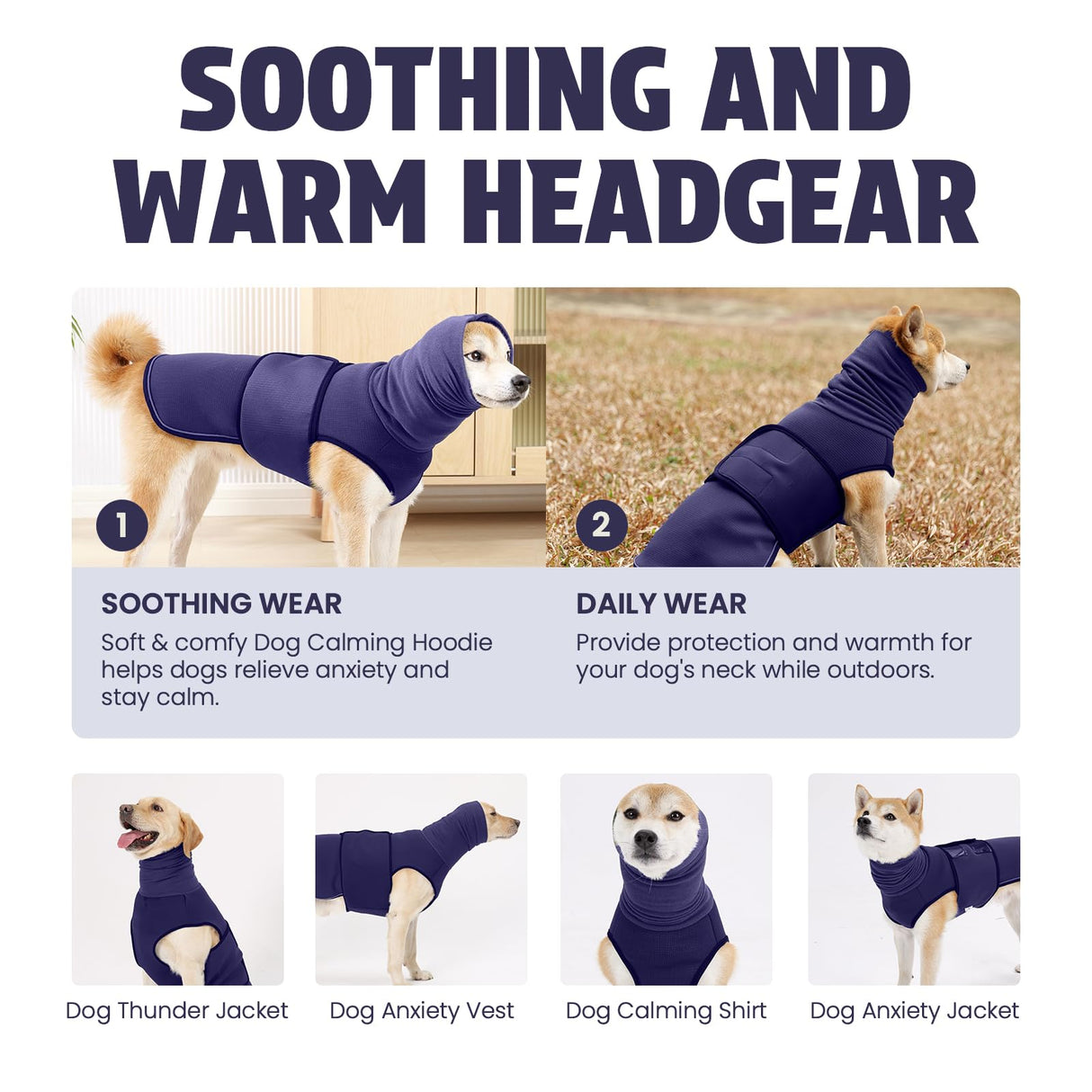 Leotrag Dog Anxiety Vest and Coat, Skin-Friendly Anxiety Calming Hoodie with Ear Wrap, Dog Jacket for Thunder, Fireworks, Travel, Vet Visits and Separation - Keep Pet Calm Without Medicine & Training