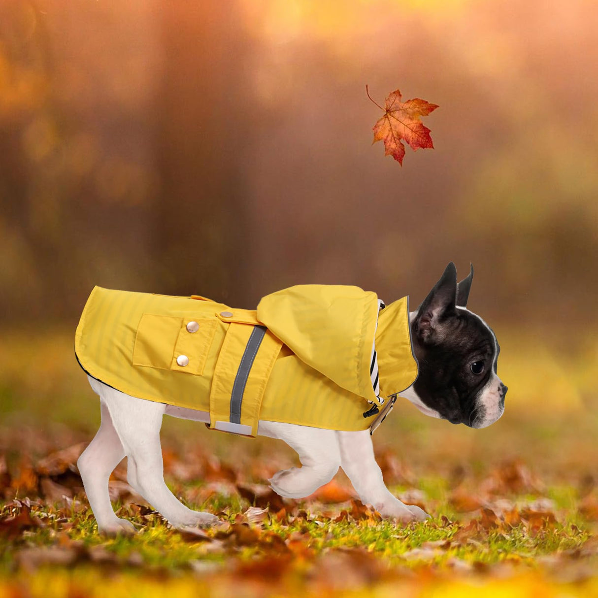 Dog Raincoat Puppy rain Jacket with Removable Hood for Small Medium Breeds Reflective Strap Storage Pockets in Cold Day Yellow M