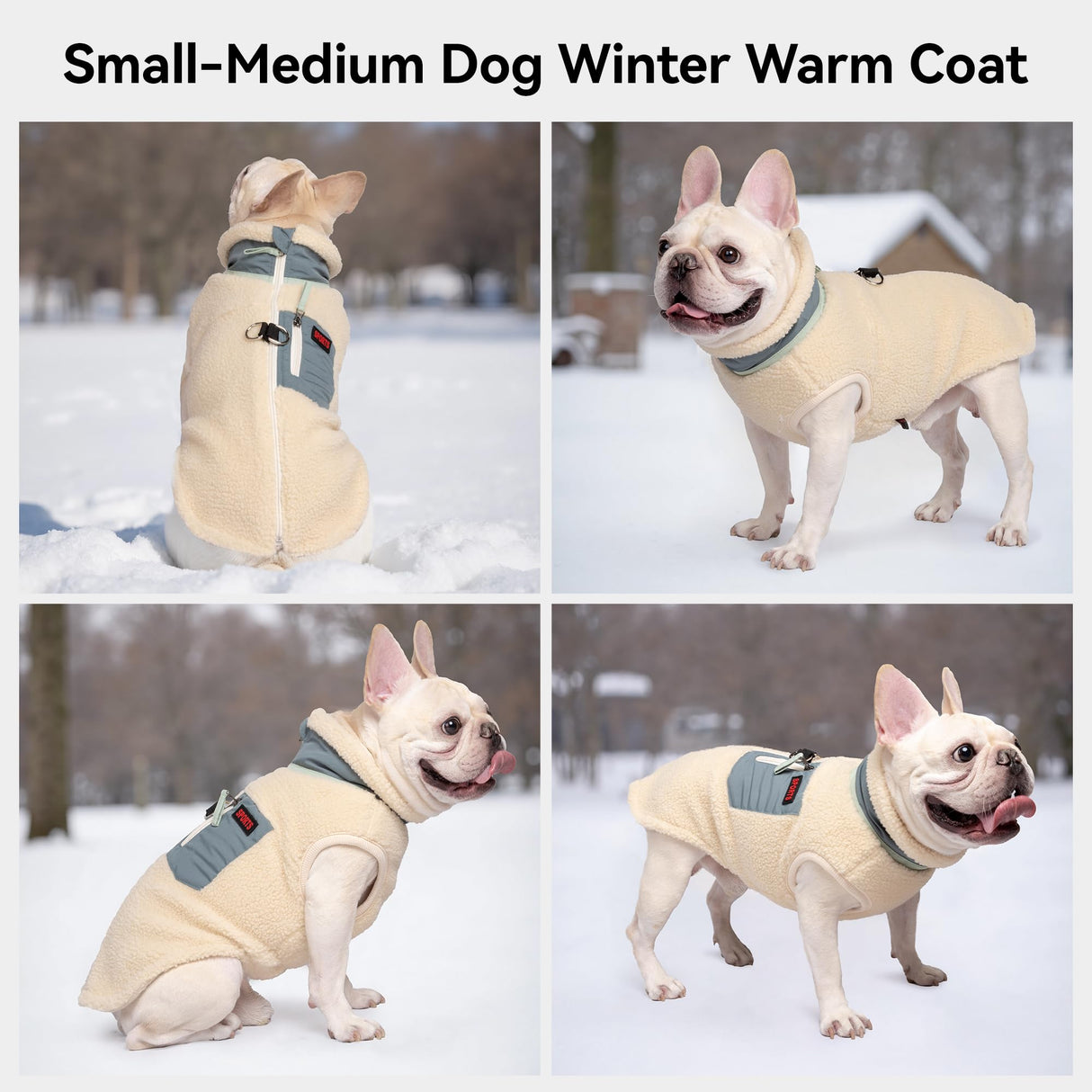 FEimaX Dog Winter Coat Fleece Lined Dog Jacket with High Collar&Zipper, Snowsuit for Small to Medium Dogs, Windproof Puppy Cold Weather Coats with D-Ring Leash, Durable Doggie Vest Pet Snow Vest