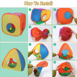 YUEPET Rabbit Tunnel and Cube Collapsible Tent Bunny Interactive Crinkle Tunnel Toys Small Animal Hideout with Play Ball for Dwarf Rabbit Bunny Guinea Pig (Rainbow)