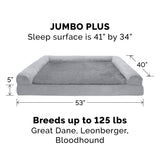 Furhaven Orthopedic Dog Bed for Large Dogs w/ Removable Bolsters & Washable Cover, For Dogs Up to 125 lbs - Plush & Suede Sofa - Gray, Jumbo Plus/XXL