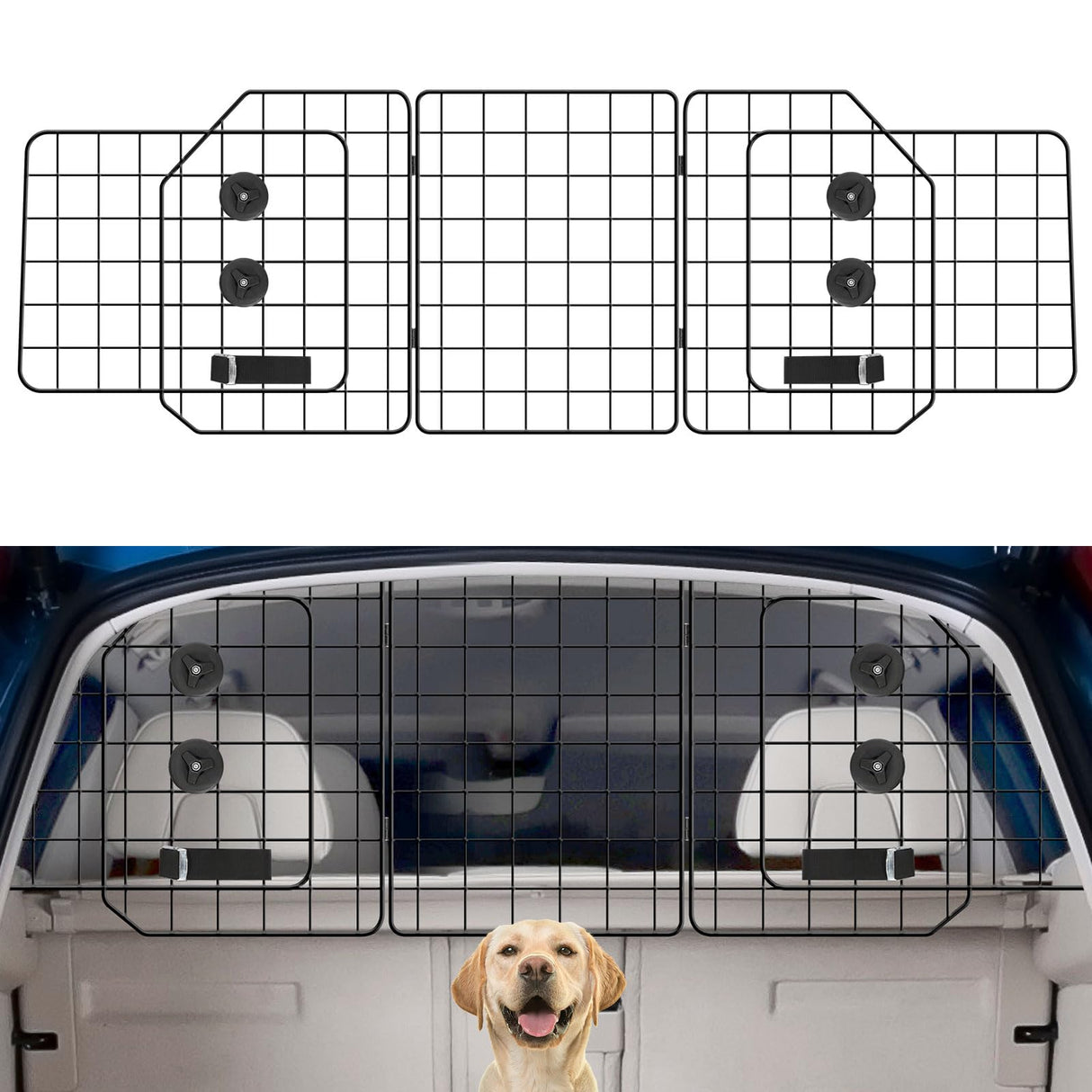 OUSHENG Car Dog Barrier for SUV, Adjustable Pet Divider Gate for Trunk Cargo Area, Universal-Fit Back Seat Heavy-Duty Wire Mesh Dogs Separator Guard Net, Vehicles Safety Travel Accessories