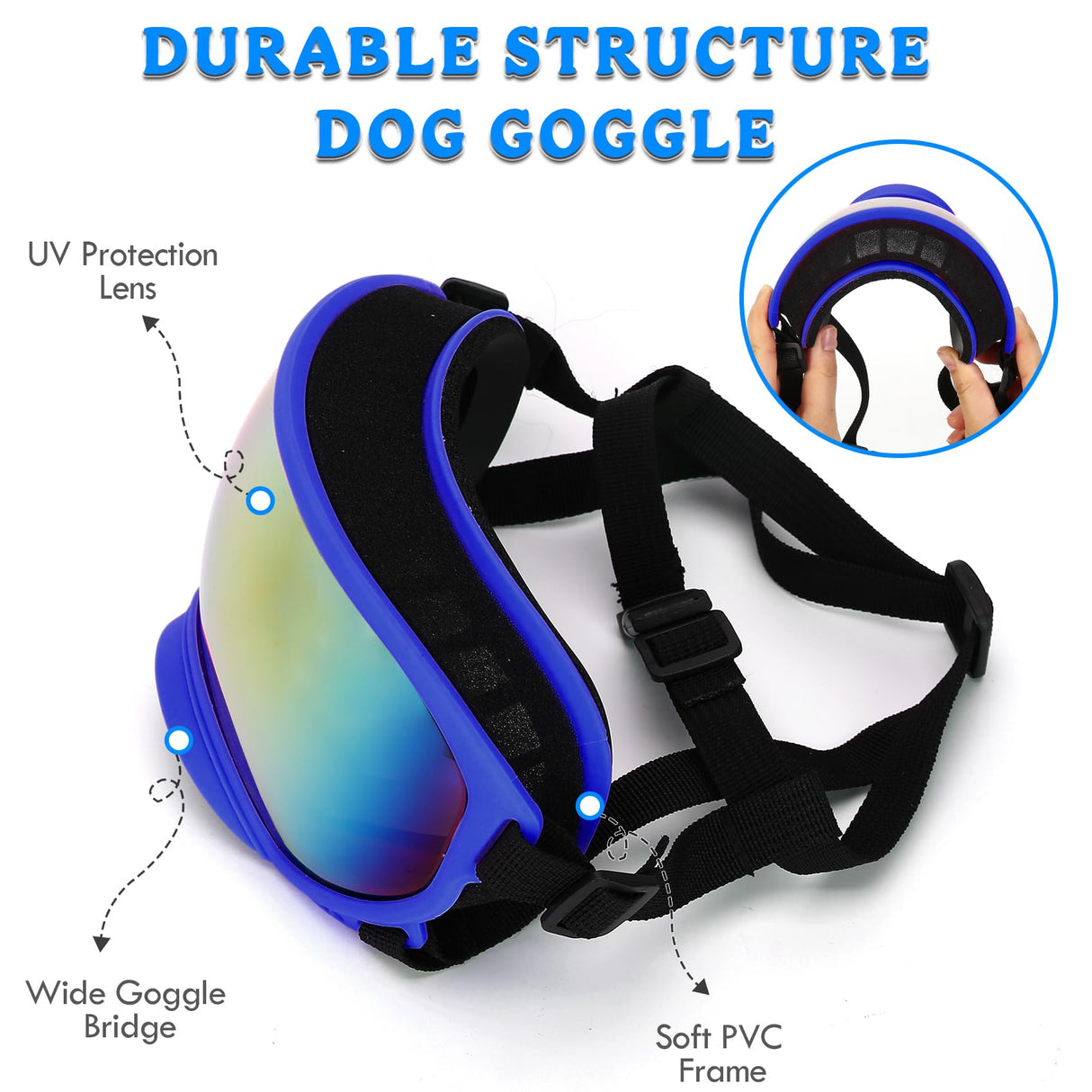 Large Dog Sunglasses Dog Goggles Pet Glasses Pet Eyewear with Adjustable Strap,Glasses for Medium Large Dog Swimming Skating Glasses UV Proof Windproof Dustproof