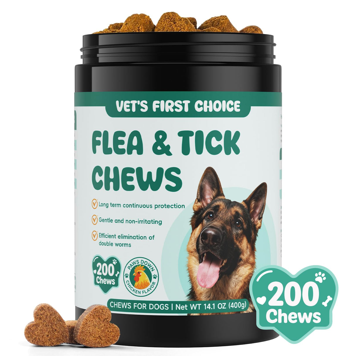 Flea and Tick Prevention for Dogs Chewable, Natural Oral Flea and Tick Treatment, Dog Flea Chews Support Skin & Digestive Supplement for Puppies & All Breeds 200 PCS