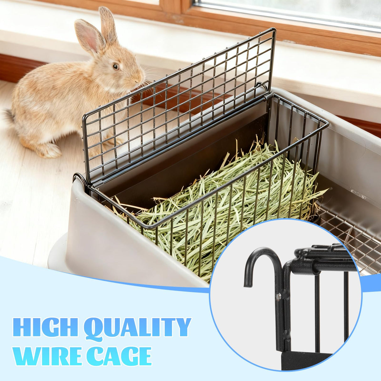 Stainless Steel Rabbit Litter Box w Hay Feeder and Litter Scoop, 19.7 x 13.8 x 7.9 Inch Large Litterboxes w Raised Grid, High Sided Kiter Box for Bunny, Guinea Pig, Ferret, Small Snimal, Hamster