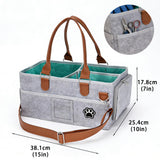 Brabtod Felt Dog Grooming Bag, Pet Portable Tote Bag with Handle, Dogs Storage Organizer, 3 Compartments Caddy with 8 Pockets, Ideal for Dog Cat Grooming Tool Kit/Diaper/Blanket/Pads-Gray
