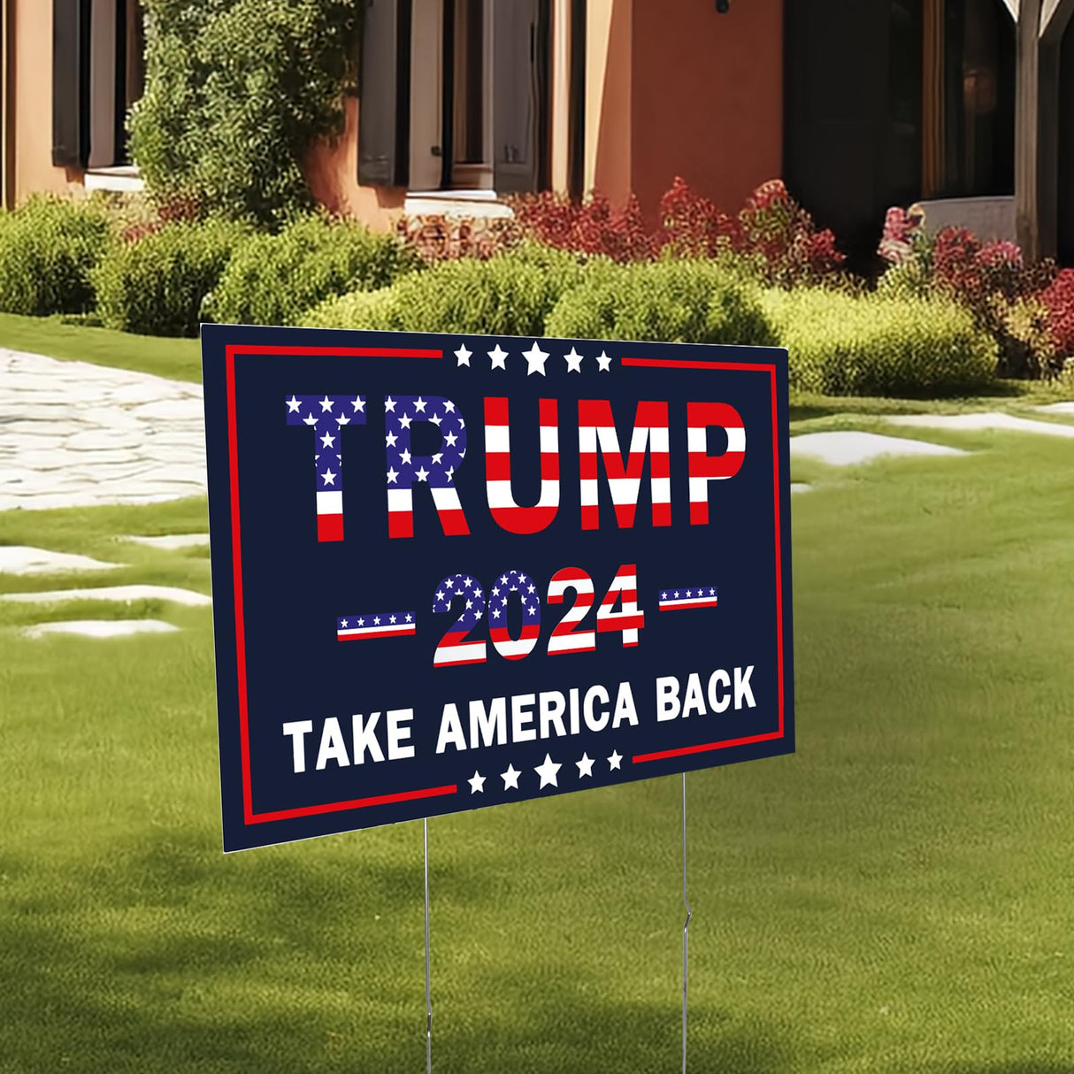 Trump 2024 Yard Sign with Metal Stakes, Double Sided 25x16 Inch Donald Trump Take America Back Signs, Placard Outdoor Voted Signs for Trump Lawn Signs Rally Decoration Lawn Yard Signs